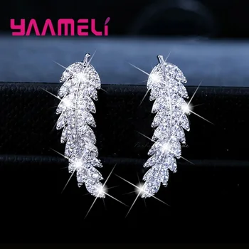 Fierbinte de Vânzare-coreean Eleganta Frunze Femei Stud Cercei Argint 925 Clar Stras Cristal CZ Handemade Ureche Brincos Pendiente