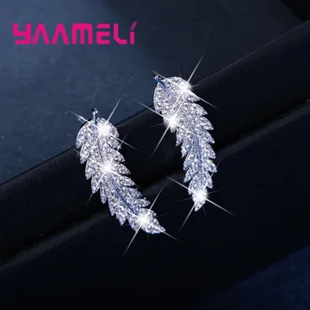 Fierbinte de Vânzare-coreean Eleganta Frunze Femei Stud Cercei Argint 925 Clar Stras Cristal CZ Handemade Ureche Brincos Pendiente