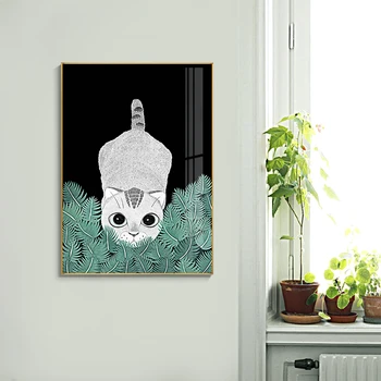 Home decor plante verzi arta de Perete panza pictura animale Pisica Postere de Perete pentru Camera copiilor Art Decor Poze morden