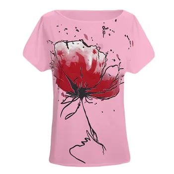 Moda de vara imprimeu Floral Bluza Casual Femei O-Gât Vrac de zi cu Zi Tee Topuri Femei Femei Tricou Maneci Scurte Pulover Blusas