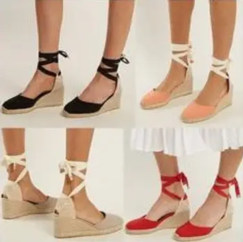 2018 Tocuri inalte Femei Espadrile Sandale pe Glezna Curea de Vară Panza Platforma Pene de Dantelă de Moda pentru Femei Sandale cu Platforma