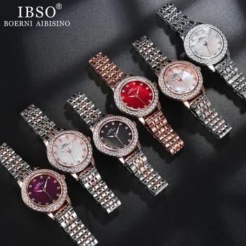 IBSO Brand Femei Cuarț Ceasuri de Lux de Moda Rotund Dial Rose Gold Ceas pentru Femei din Oțel Inoxidabil Ceas Montre Femme