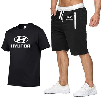 Barbati maneca Scurta Hyundai Motor Masina Logo-ul de Vară Casual Mens t Shirt Hip Hop Tricou de Bumbac de înaltă calitate Camasi pantaloni costum 2 buc