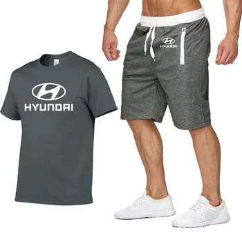 Barbati maneca Scurta Hyundai Motor Masina Logo-ul de Vară Casual Mens t Shirt Hip Hop Tricou de Bumbac de înaltă calitate Camasi pantaloni costum 2 buc