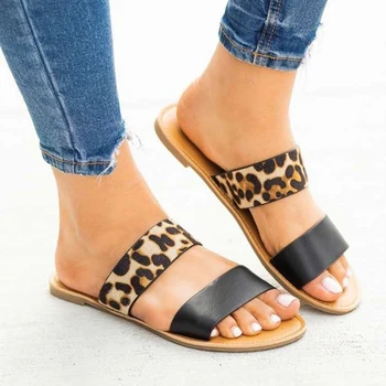 Femei Vara Papuci De Casă Plat Drept Sandale De Moda Leopard De Imprimare Femei Pantofi De Plaja Casual Doamnelor Plus Dimensiune Papuci De Casă 36-43