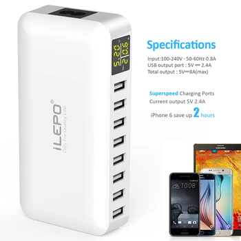ILEPO LED 8 Port încărcător USB Smart HUB USB cu Încărcare Rapidă Multi-port, Stație de Încărcare Telefon Mobil Desktop Perete Acasă