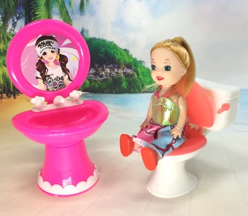NK 3 Elemente=Papusa Drăguț Mașină de Spălat +Closestool+Chiuvetă de Spălare de Toaletă Dispozitive Mobilier casă de Păpuși Baie Pentru papusi Barbie DZ