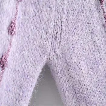 2020 Za Femei De Iarnă Fir Metalic Pulover Tricot Cu Maneca Lunga Guler Înalt Vintage Violet Pulovere Femei Streetwear Subțire Pulover