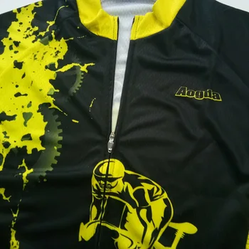 Aogda Bărbați Ciclism Jersey cu Mâneci Biciclete Îmbrăcăminte de Biciclete Ciclu de Veste Vara Respirabil Ciclism Tricou Haine Negru galben