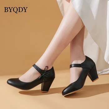 BYQDY Femei Pompe de 7cm Mare Gros Bloc Tocuri Rotund Toe pantofi de damă Încălțăminte de Nunta Rochie Office Lady Curea Glezna Pantofi cu Arcul