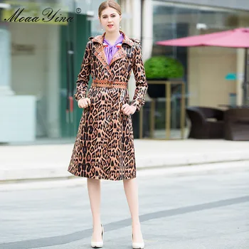 MoaaYina Moda Canadiană Palton Toamna iarna Femei cu maneci Lungi model Sarpe Print Lace-Up Ține de cald Palton