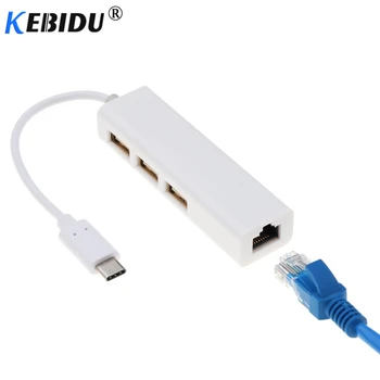 Kebidu HUB USB Tip C La Ethernet LAN RJ45 3 Porturi Cablu Adaptor placa de Retea USB C 2.0 Transfer de Date Adaptor Pentru Macbook PC