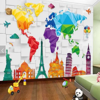 Dormitor copii Tapet Colorat Harta Lumii Abstract imagini de Fundal Decor de Perete de hârtie 3d de Perete care Acoperă Peretele Role de Hârtie