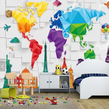 Dormitor copii Tapet Colorat Harta Lumii Abstract imagini de Fundal Decor de Perete de hârtie 3d de Perete care Acoperă Peretele Role de Hârtie