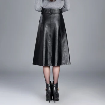 Femei Iarna fusta midi 2020 primăvară femei talie inalta din piele PU fusta faldas epocă saias plus dimensiune M-4XL Moda toamna P354