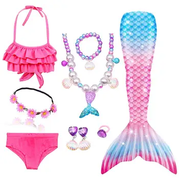 Nouă Copii Fete Sirena Cozi de costume de Baie Bikini Costum de Baie pentru Copii cu Ghirlanda sau Cu Monofin Flipper Fin Pentru Înot