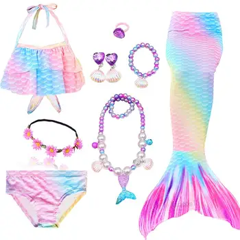 Nouă Copii Fete Sirena Cozi de costume de Baie Bikini Costum de Baie pentru Copii cu Ghirlanda sau Cu Monofin Flipper Fin Pentru Înot