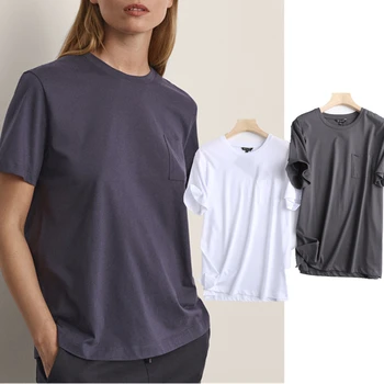 Uscat Anglia Stil Solid Simplu O-gât Buzunare din bumbac de Bază Tricou de Vara Tricou Femei Camisetas Verano Mujer 2021 Topuri
