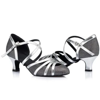 Argint Șampanie de Culoare Neagra Pu Sclipici Zapatos de baile latino Dans Pantofi Pentru Femei Pantofi de Dans Salsa Latin Satin JYG524