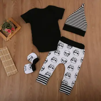 CANIS 2019 Noi 4buc Set Nou-născut Copii Baby Boy Craniu Costume de Haine Topuri+Pantaloni Lungi, Pălărie de Moda de Înaltă Calitate de Vânzare Fierbinte