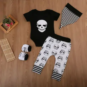 CANIS 2019 Noi 4buc Set Nou-născut Copii Baby Boy Craniu Costume de Haine Topuri+Pantaloni Lungi, Pălărie de Moda de Înaltă Calitate de Vânzare Fierbinte