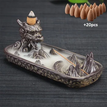 Ceramica Dragon Fum Retur Arzător de Tămâie Aromoterapie Cădelniță de Decor Acasă Creative Tămâie Stick Titularul + 20buc Conuri