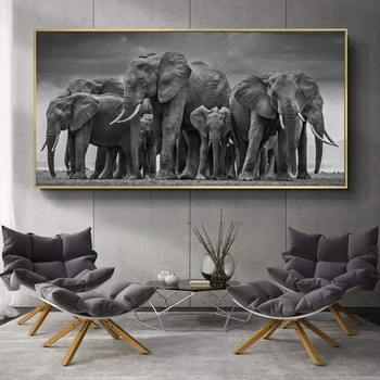 Animale moderne Postere si Printuri de Arta de Perete Panza Pictura Elefant African Turma Imaginile pentru Camera de zi Cuadros Decor Fara Rama