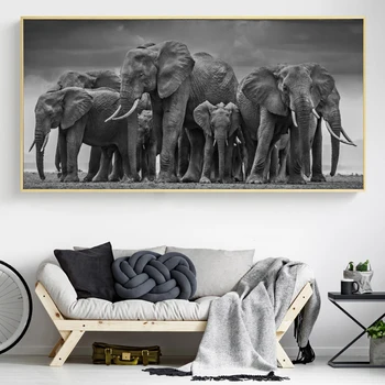 Animale moderne Postere si Printuri de Arta de Perete Panza Pictura Elefant African Turma Imaginile pentru Camera de zi Cuadros Decor Fara Rama