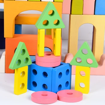 Modele geometrice 3b Puzzle-uri Educative Jucarii din Lemn Multicolor Forma de Asociere Învățare Puzzle Jucării pentru Copii Toddler Montessor Cadou