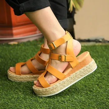 Nouă Femei Sandale Din Piele T-Curea Pantofi Pene Femeie Espadrile Sandale Cu Platforma Sandale Cu Toc De Vară Încăltăminte Într-Femme