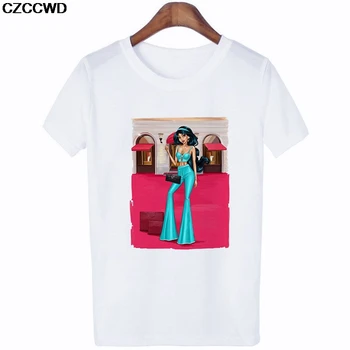 CZCCWD Poleras Mujer De Moda 2019 Tricou Alb Harajuku Vogue Printesa Tricou de Agrement Streetwear Tendință Femeie T-shirt Tumblr