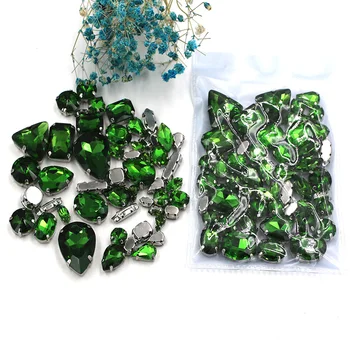 Fierbinte de vânzare 50pcs/sac de înaltă calitate mixte forma culoare verde de sticlă cristal coase pe pietre cu gheare diy accesorii de îmbrăcăminte