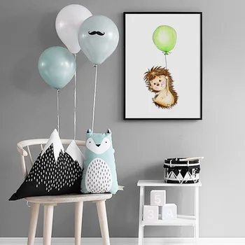 Urs, iepure, arici Koala balon Pepinieră Arta de Perete Panza Pictura Nordică Postere Si Printuri Poze de Perete Copilul Decor Camera pentru Copii