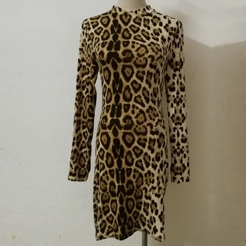 Leopard de Imprimare Sexy Bodycon rochie de Creion Rochii de epocă Maneca Lunga Rochie Mini Petrecere Club de Noapte streetwear sundress halat de femme