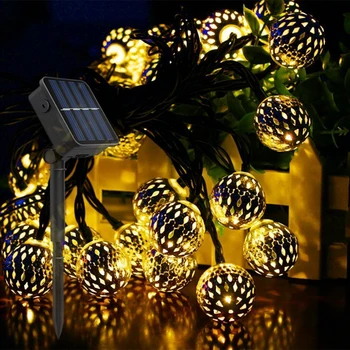 12M Șir LED Lumina Marocan Minge de Metal 100Leds Baterie/Energie Solara Ghirlanda de Crăciun Lampa Șir pentru Dormitor Decoratiuni de Gradina