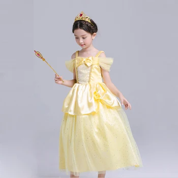PaMaBa Copii Fete de Halloween Fantezie Belle Princess Dress up Copii Elegante la Petrecerea de Ziua Belle Rochie de pe Umăr Rochii Belle