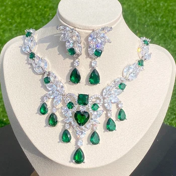 Nigerian Mireasa Zircon 2 Piese Colier, Bijuterii pentru Femei Set, Dubai Nigeria Verde de Cristal CZ Colier, Bijuterii de Nunta Set