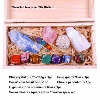 12PCS cristal Natural Chakra Piatră de Vindecare din lemn cutie cadou set de colectare 7 Scazut Chakra Pietre pretioase