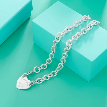 Argint 925 colier, clasic moda pandantiv inima colier, rafinat Ziua Îndrăgostiților bijuterii cadou, original 1:1