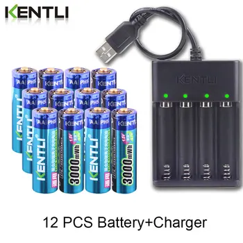 12pcs Noi KENTLI 1.5 v 3000mWh AA baterie reîncărcabilă Li-polimer li-ion polimer baterie de litiu + 4 sloturi USB Încărcător inteligent