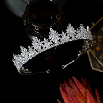 High-End Elegant Cubic Zirconia Tiara Mireasa Tiara Coroana De Prințesă Accesorii De Par De Nunta En-Gros Versiune Extinsă Coroana