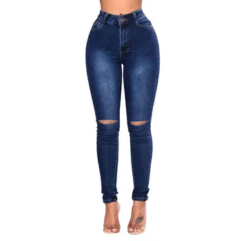 Femei Blugi Casual 2020 Primavara-Vara Noi Spălat Găuri În Dificultate Stretch Skinny Jeans Solid Denim Pantaloni Femei Pantaloni De Creion