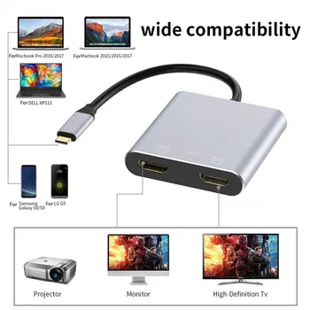 4 În 1 4K USB-C USB 3.1 Tip C Pentru Dual HDMI USB 3.0 PD Hub Convertor Adaptor pentru Macbook Laptop TV Telefon Mobil Monitor