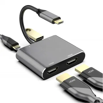 4 În 1 4K USB-C USB 3.1 Tip C Pentru Dual HDMI USB 3.0 PD Hub Convertor Adaptor pentru Macbook Laptop TV Telefon Mobil Monitor