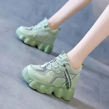 Femei ochiurilor de Plasă Platforma Adidasi Toamna Formatori Pantofi Albi 9.5 CM Tocuri inalte Pene în aer liber Pantofi Respirabil Pantofi Casual Femei Nou