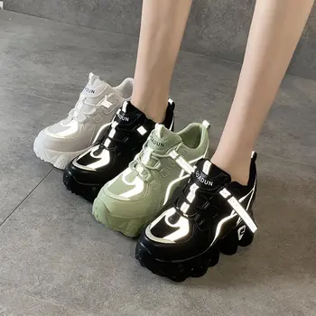 Femei ochiurilor de Plasă Platforma Adidasi Toamna Formatori Pantofi Albi 9.5 CM Tocuri inalte Pene în aer liber Pantofi Respirabil Pantofi Casual Femei Nou