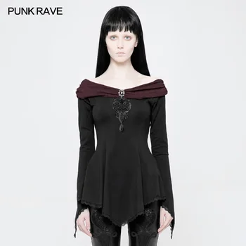 PUNK RAVE Femei Gotic Superba Moda T-Shirt cu Maneca Lunga Epocă Topuri de Moda Stil Victorian de Pe Umăr Sexy T-shirt