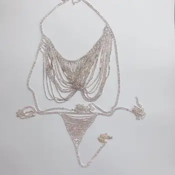 Lux rafinat Bikini femei accesorii lanț de corp sexy ciucure sutien și T-shirt set