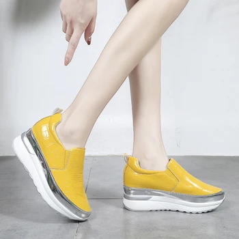 Rimocy Noi 2021 Femei Primavara Platforma Pantofi Casual din Piele PU Vulcaniza Pantofi de Femeie Tocuri Ascunse Pană Adidași Zapatos De Mujer
