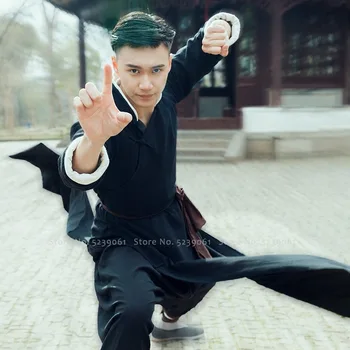 Chineză Stil De Kung Fu Traditional Qipao Hanfu Halat Halat De Oameni Crosstalk Etapă Wu Tang Costum De Tai Chi Îmbrăcăminte Uniformă Bluză Casual